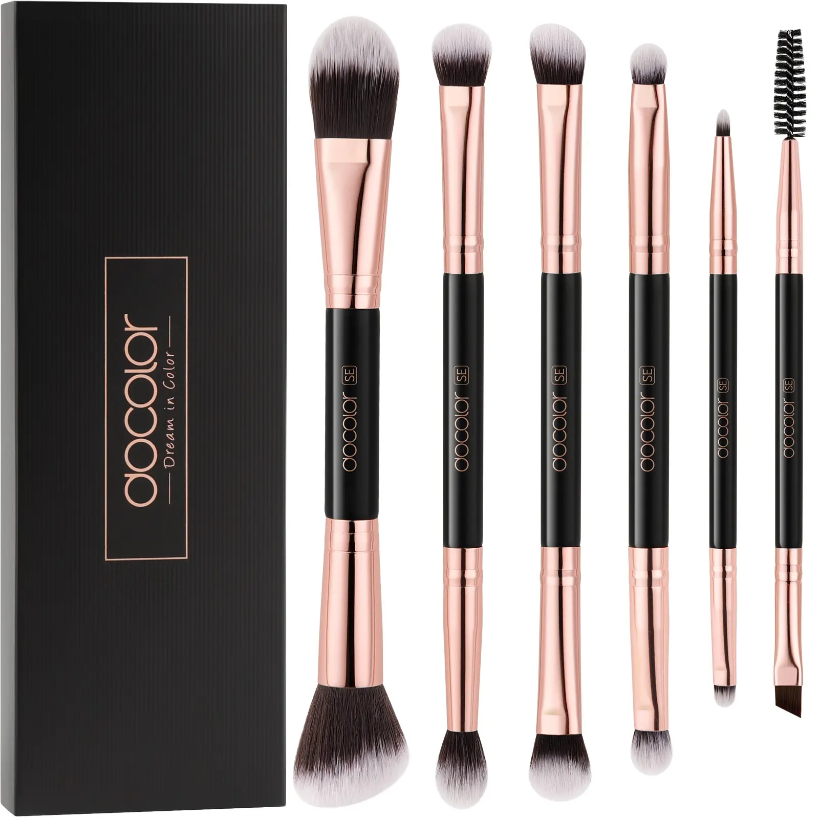 6pcs Dual-Ended Eye Makeup Brush Set, Comfortable Wooden Handle, Soft Synthetic Bristles, Two-In-One Convenience, Complete Eyeshadow Kit, Make Up Brushes