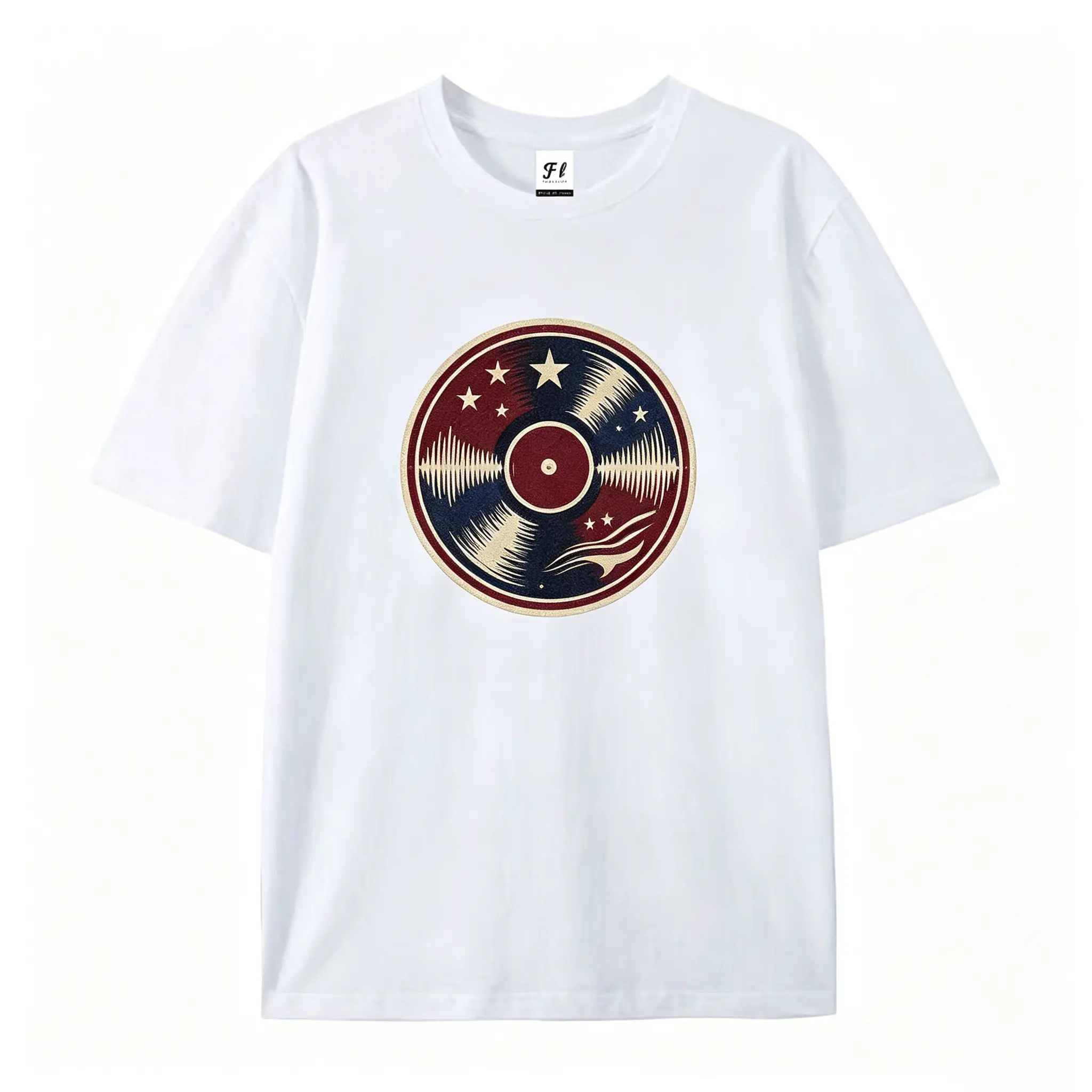 Vinyl Record Graphic Tee – Retro Music Wave & Stars Circular Design, Audiophile Cotton Shirt, Perfect Gift for Music Lovers, Best Concert or Festival Outfit