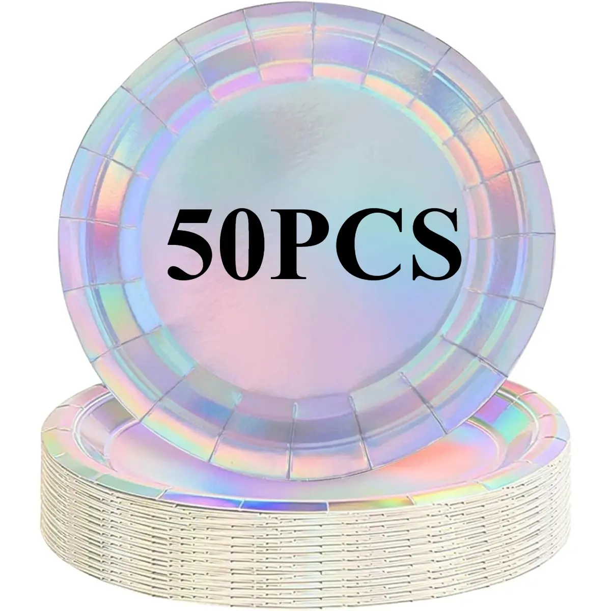 50 pcs Iridescent Paper Plates Silver Holographic Paper Plates Iridescent Party Dinner Plates Round Disposable Lunch Dessert Paper Plate for Birthday Wedding Dining Picnicgolshine Iridescent Paper Plates