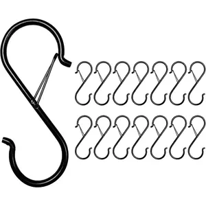 15 Pcs S Hooks Hanging Heavy Duty, 3.5 inch Metal S Hook with Safety Buckle, S Shaped Hooks Kitchen Utensil, Pot, Pan, Plants, Bags, Hats, Clothes, Garden Tools (Black)