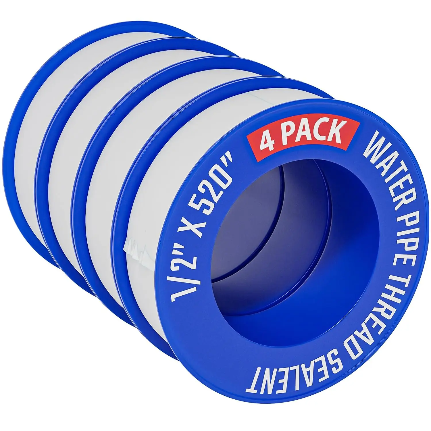 Teflon Tape 4 Rolls 1/2 Inch(W) X 520 Inches(L) Teflon Duct Sealant Tape for Shower , Plumbing Thread Tapes, Water Pipe Sealing Plumbers PTFE Thread Seal, Pipe Dope Plumbers Accessories