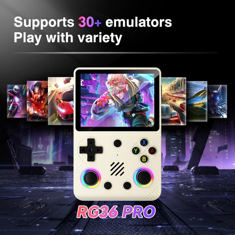 RG36 PRO Retro Handheld Game Console with 3.5 Inch IPS Screen Linux System Multiple Color Options Black Purple White