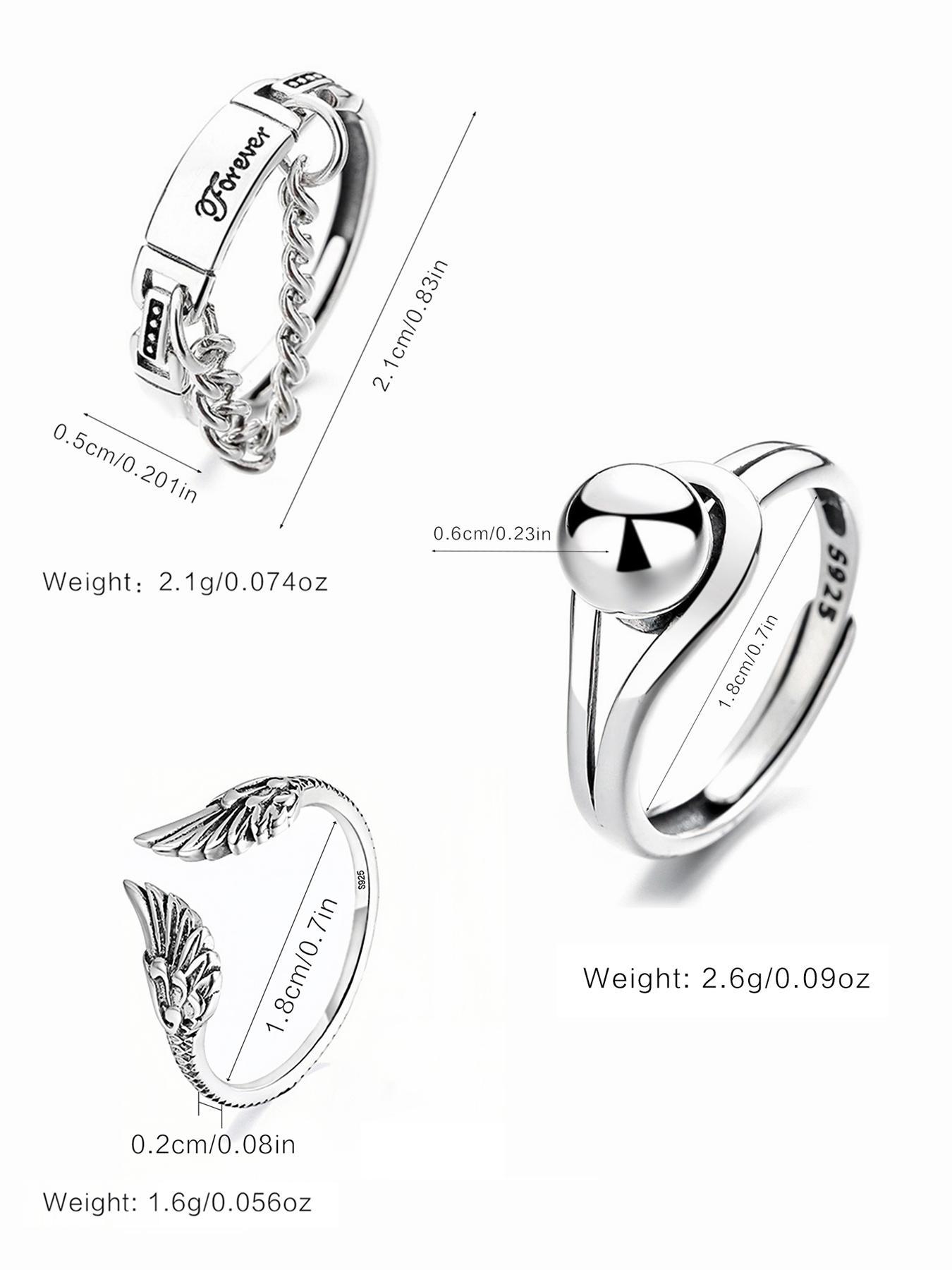 925 Sterling Silver Vintage Letter Detail Chain Decor Cuff Ring, Vintage Embossed Ring, Adjustable Open Ring, Trendy All-match & Exquisite Jewelry for Birthday Gifts for Girlfriend