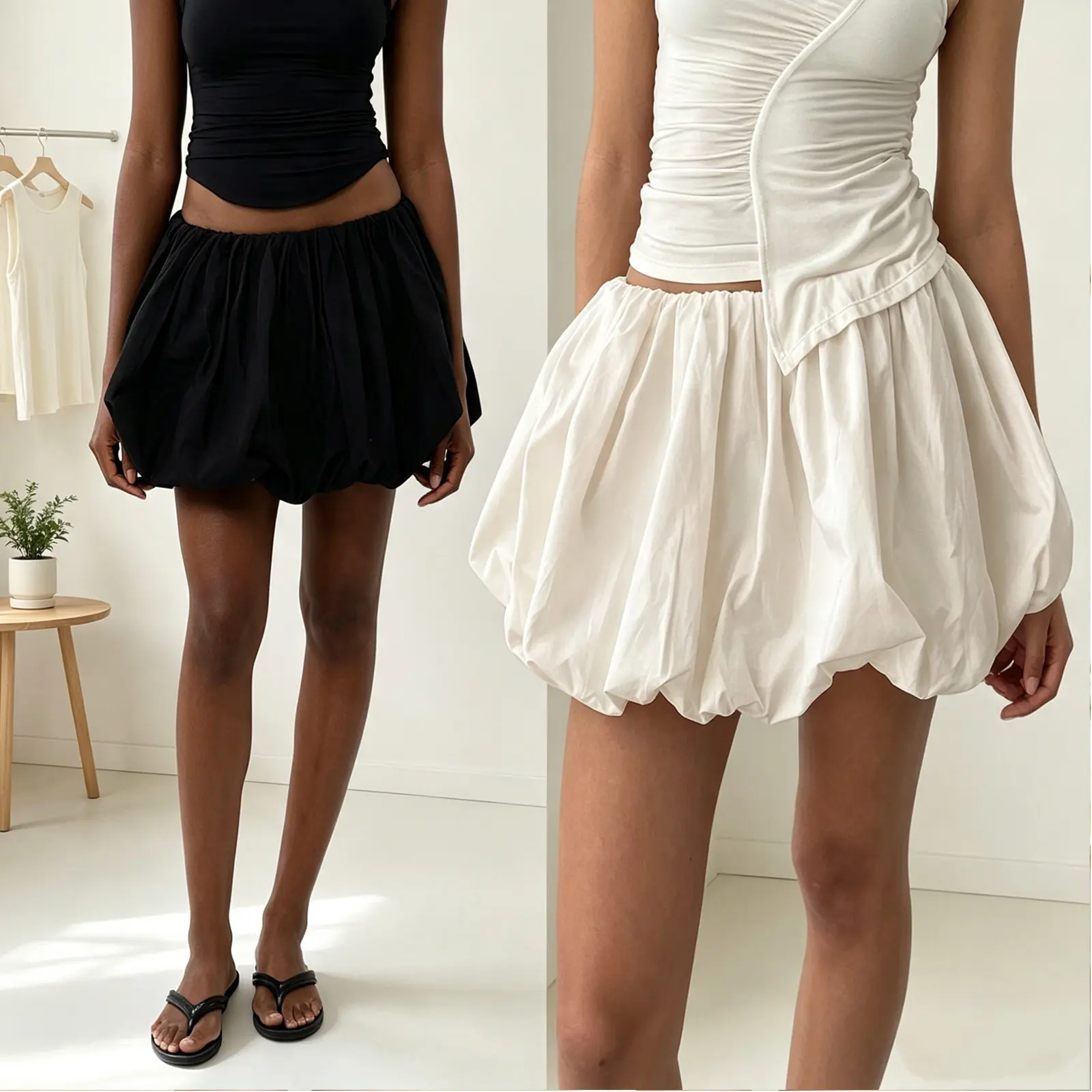 Women's Mini Lantern Skirt Casual Loose Fitting Elastic Waist Solid Color Short Puffball Skirt for Summer