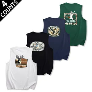 Men’s 4 Counts Retro Outdoor Sleeveless Muscle Tank Tops, Classic Camo Border Wildlife Print Casual Vests, Lightweight Breathable Fabric Loose Cut Sleeveless Tees Ideal for Fishing, Gym Workout, Hunting, Travel and Everyday Casual Outfits