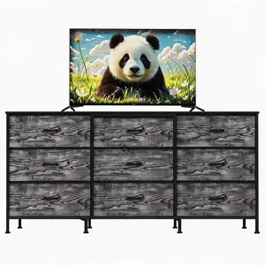 8-Drawer Fabric Dresser TV Stand, Wide Wood Top Storage Organizer for Bedroom Living Room Entryway