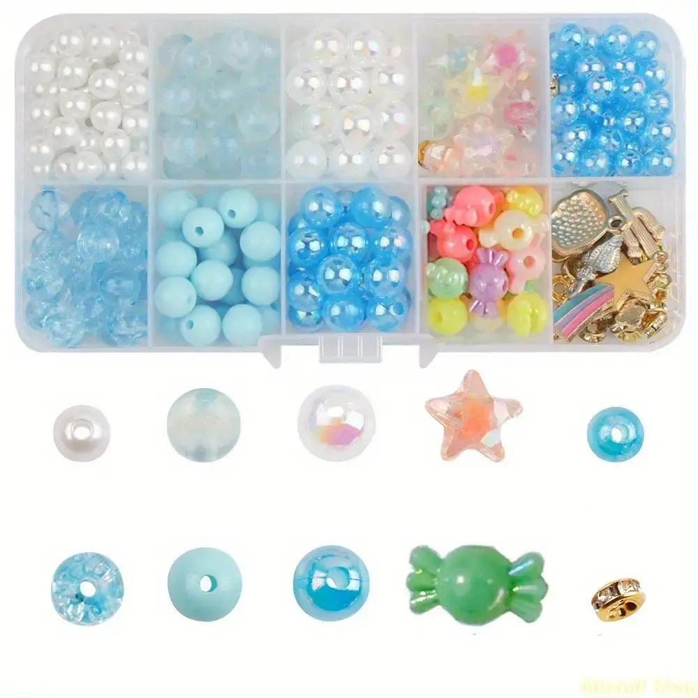 1300pcs Glacier Blue Acrylic Bead Kit for DIY Bag Accessories, Beads for Bracelets, Charm Accessory, Durable Craft Kits for Jewelry Making and Keychains
