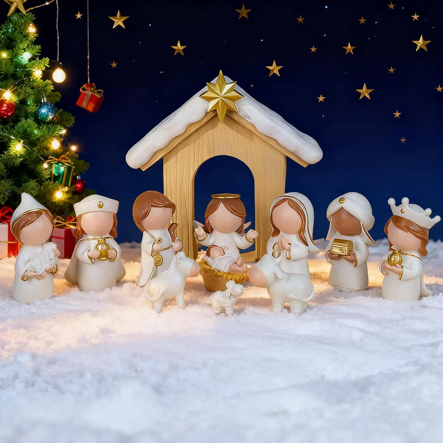 Christmas Nativity Set, 12 count Mini Nativity Scene Figurines for Indoor Tabletop Xmas Decorations Christmas Figures (White)