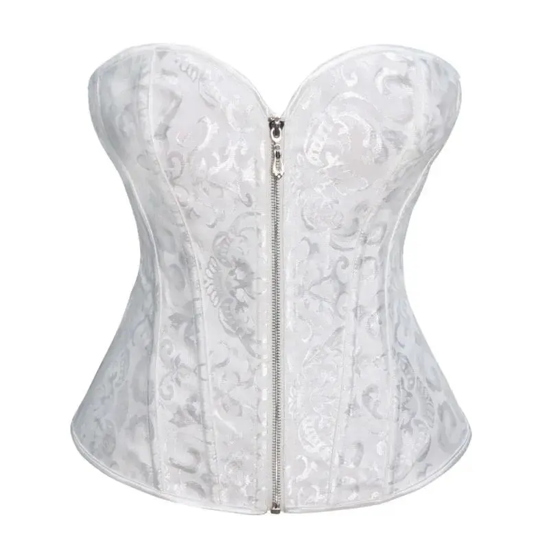 Jacquard Victorian Corset Top Zipper Gothic Bustier Overbust Lingerie Lace Medieval Women Sexy Vintage Halloween Costume