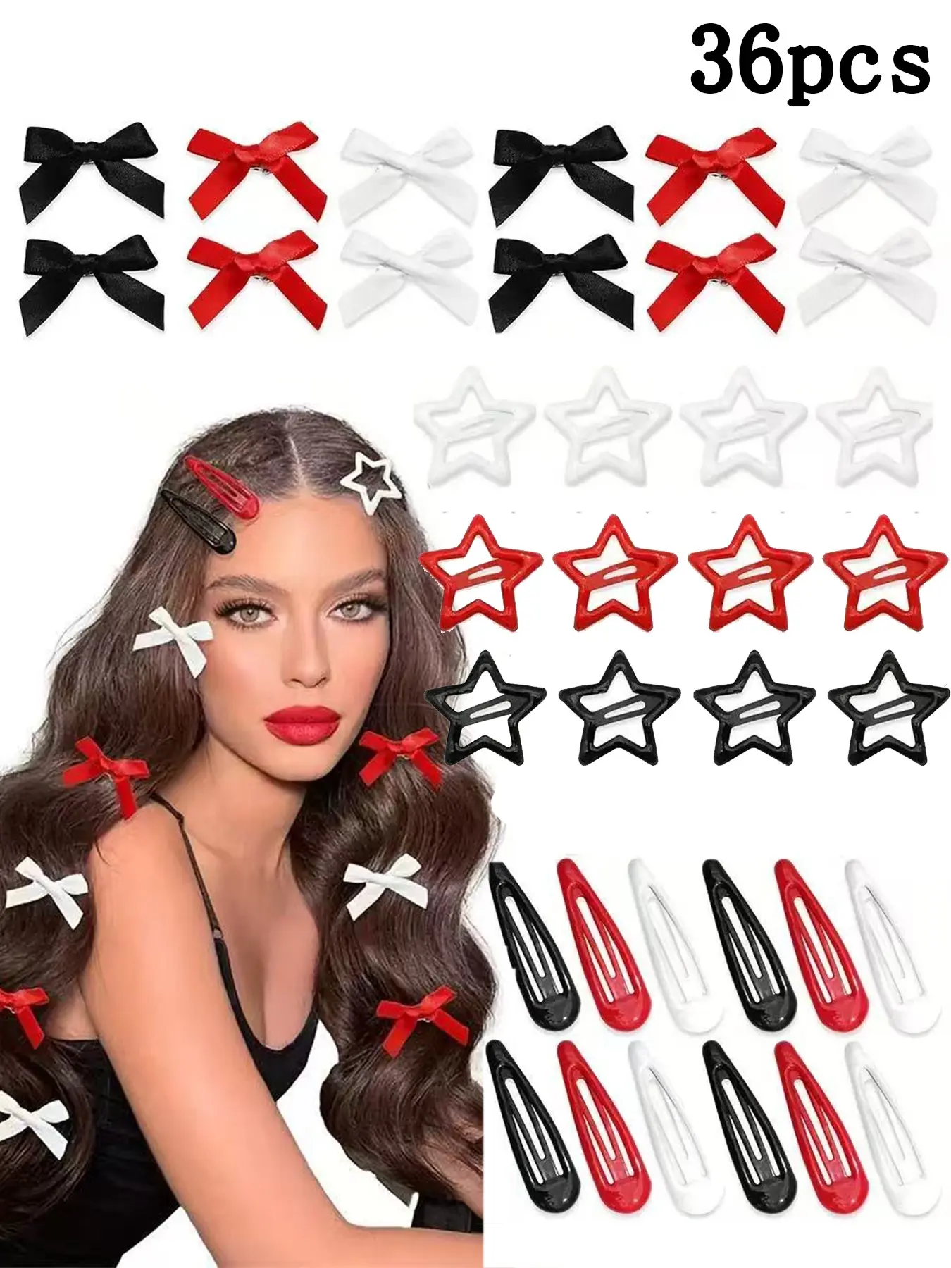 36 Piece Mini Hair Bows Y2K Star Clips, Metal Clasp Anti-Slip Hair Accessories, Women's Butterfly Star Hair Decor, Girls' Fashion Hairpins