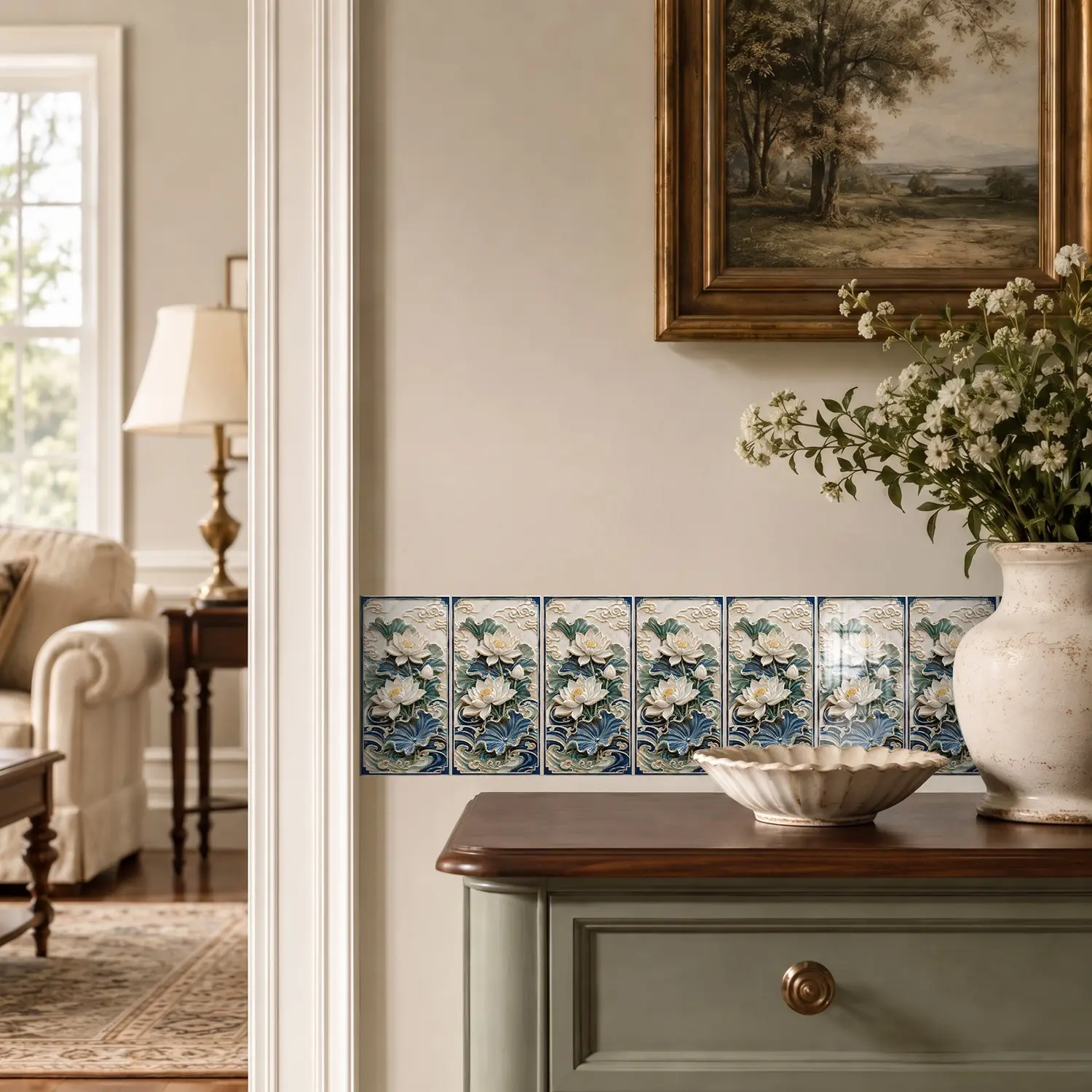8/24/40pcs Self Adhesive Baseboard Wall Sticker,Glazed Design,Waterproof And Durable,Used For Room Wall Decoration