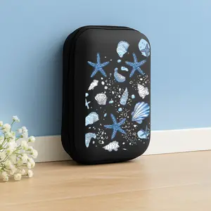 1pc vacation relaxation ins style blue shell starfish pattern printed storage box with mesh pocket and compact design - cable/headphone/charger/card/small accessory storage box, suitable for office, travel, enthusiasts