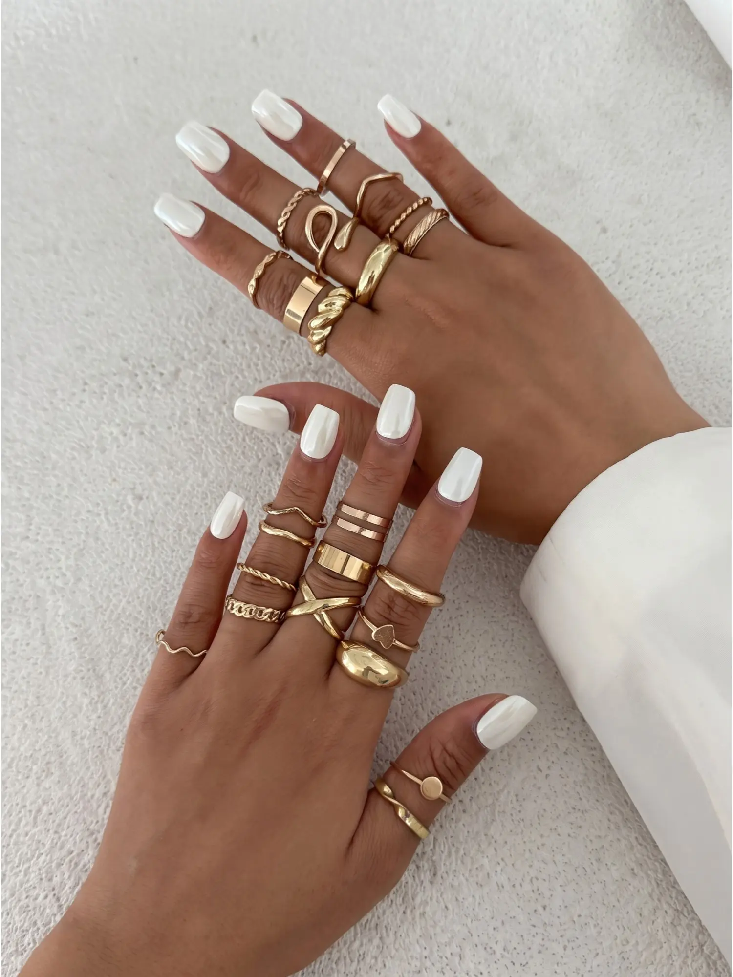 24 Pcs French Luxury Stackable Rings Set Heart V-Shaped Chevron Chain Tank Saddle Twist Wave Polished Engraved Joint Rings