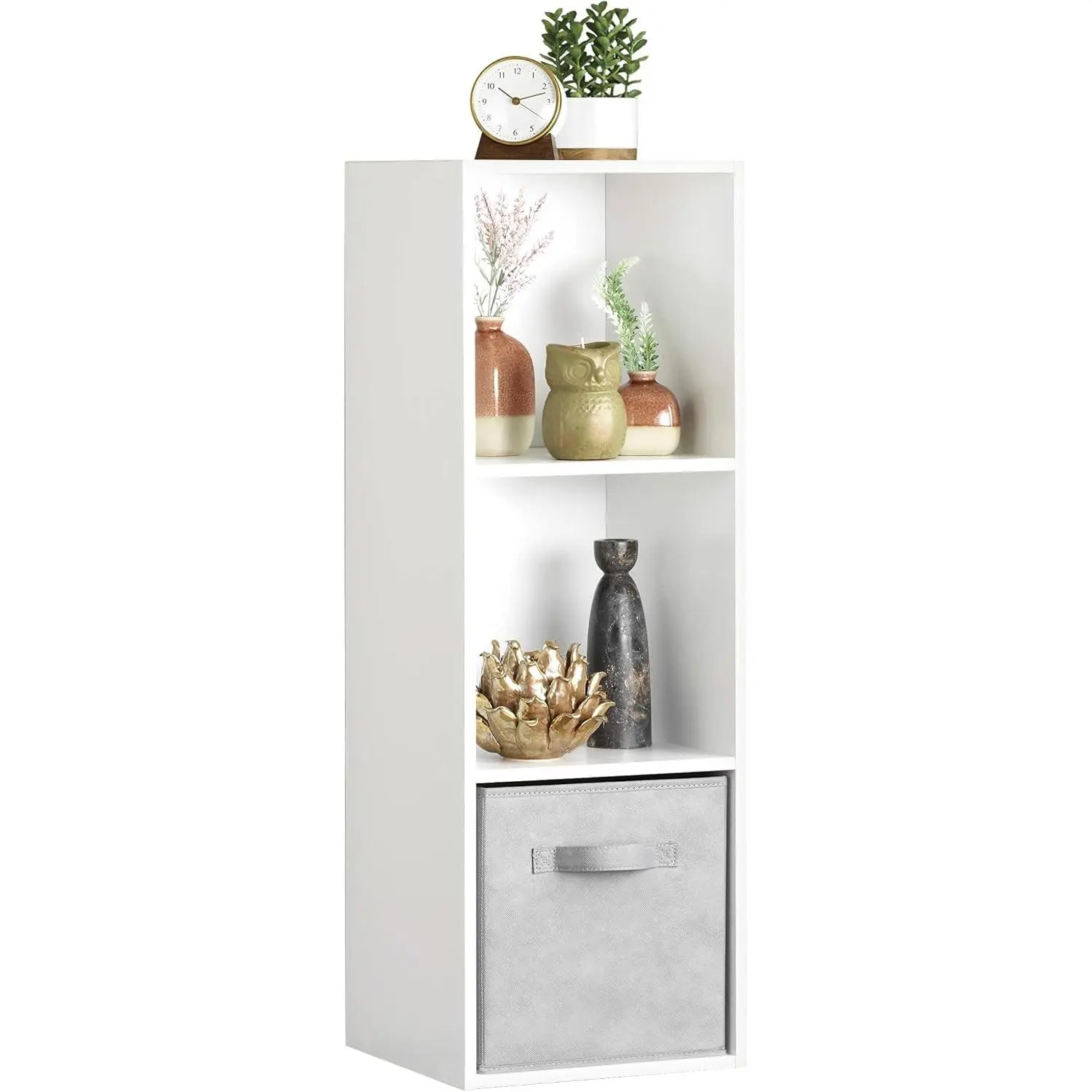 3 Cube Storage Organizer, Small Bookshelf, 3 Cube Shelf Book Shelf with Open Shelves for Room Decor, Stackable MDF Wood Cube Shelf Bookcase Storage Cabinet, White, 12.2" L x 11.7" W x 35.6" H