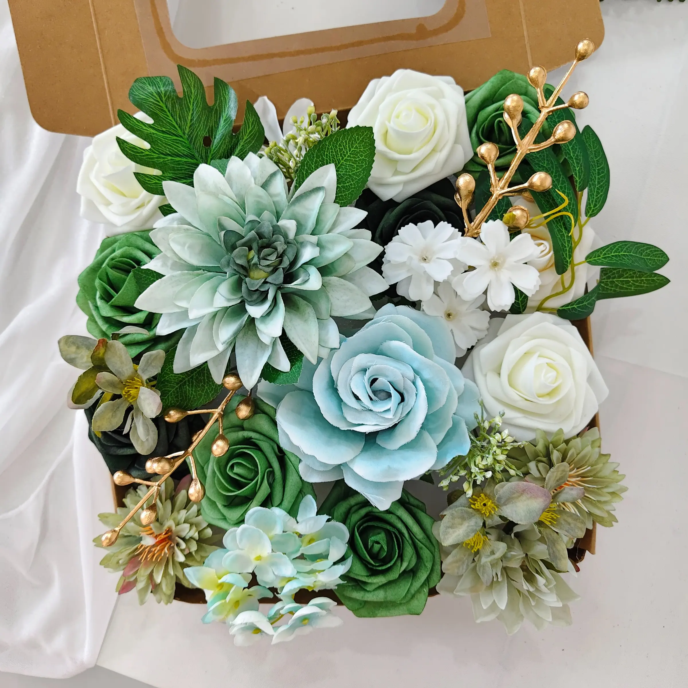 Artificial Flower Arrangement Mixed Silk Chrysanthemum Rose with Stems, Ideal for DIY Wedding Bouquets, Baby Shower, Home Decor