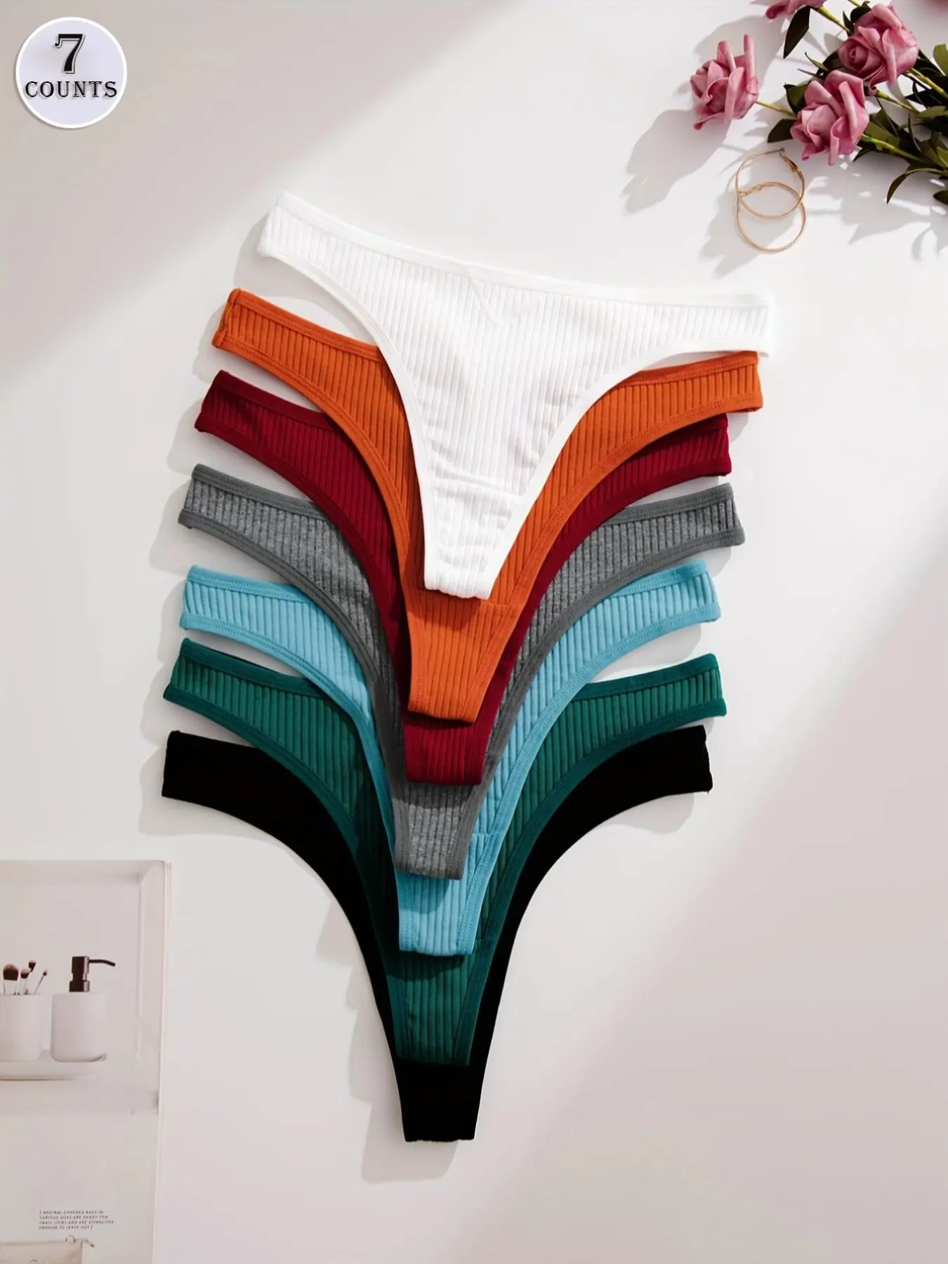 7/12/18 Pack Women's Basic Solid Color Comfortable Thong Panties Underwear Set, Casual Style, Moderate-Thickness Fabric, All-Season Wear, Everyday