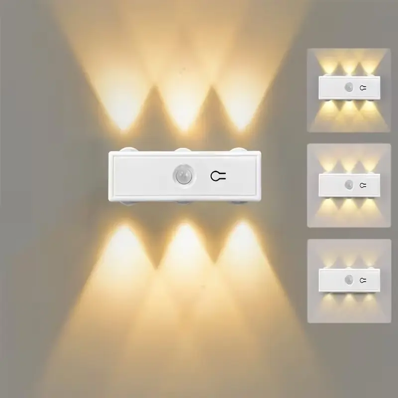 1/2/4pcs 6-Head LED Cat Eye Motion Sensor Wall Light, Rechargeable LED Wall Light, Three Color Gradient Environmental Light, Dimmable Indoor Light, LED Step Light, Suitable for Entrances, Bedside, Desk, And Wardrobe, USB Light