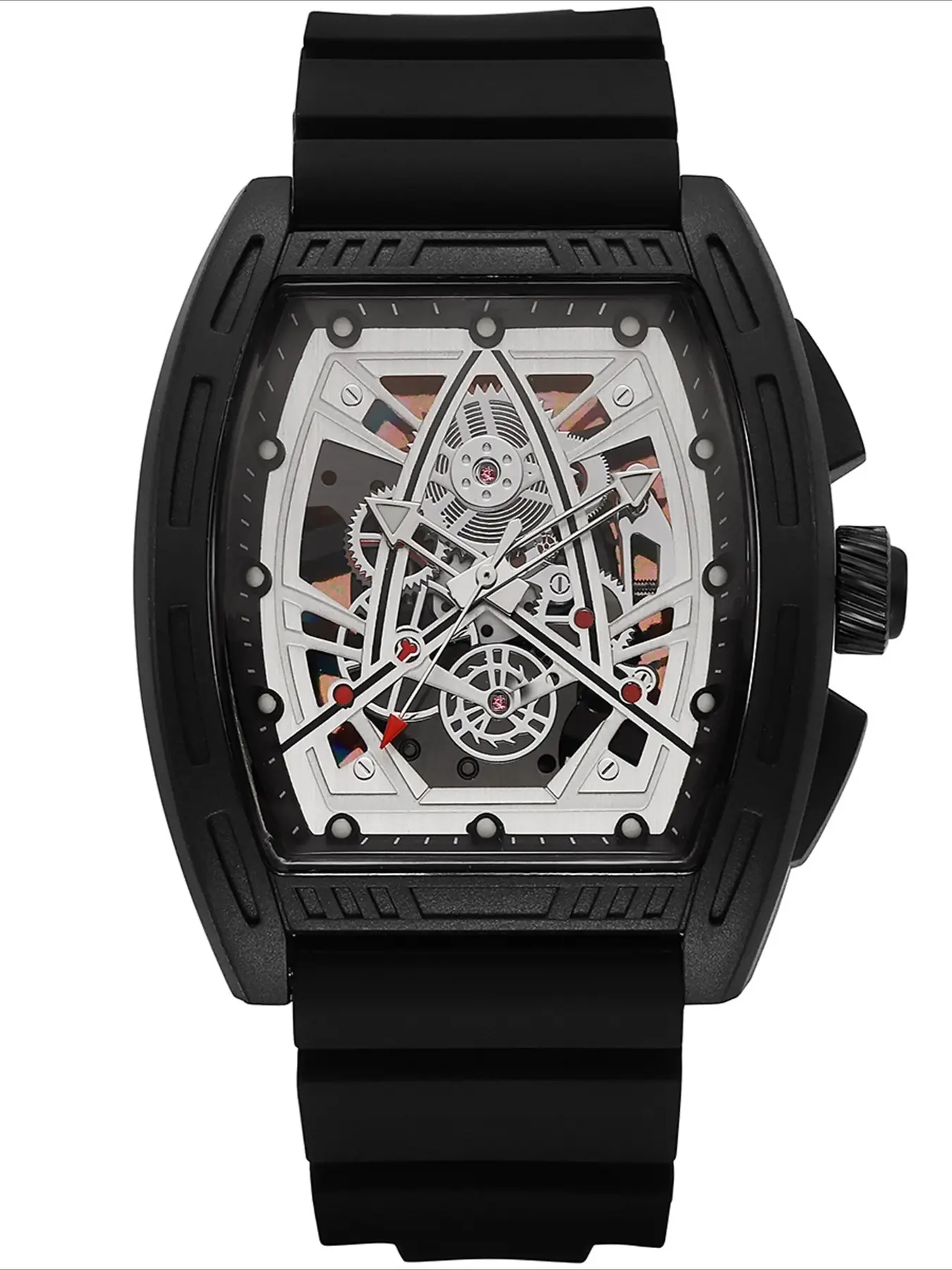 Stylish Barrel-shaped Dial Silicone Strap Men's Sports Casual Quartz Analog Watch
