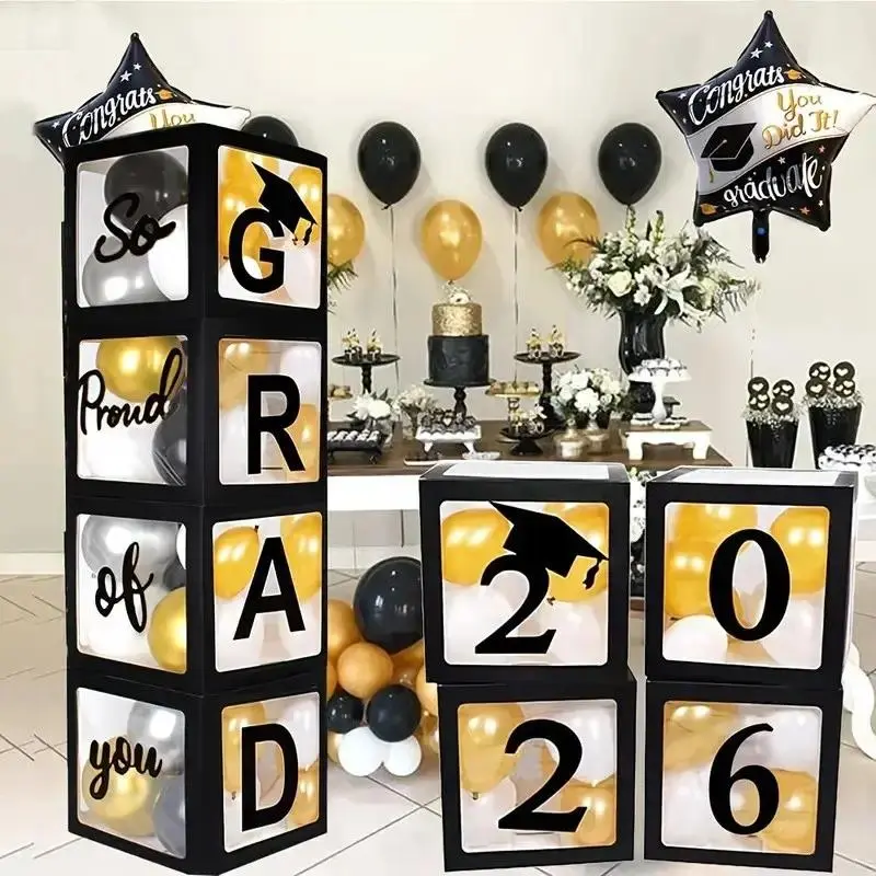 2026 Graduation Party Decoration Set Party Pack with 4 Boxes, Congratulations Sign, Proud of You Sign, Perfect for Graduation Celebrations, Balloon, Graduation Gift, Graduation Party Supplies, Party Event Props