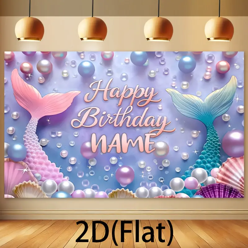 1pc large-sized customizable birthday banner backdrop with personalized names, mermaid-themed birthday backdrop with pearl and shell print, multifunctional party wall tapestry for home decoration, suitable for birthday parties and themed carnivals