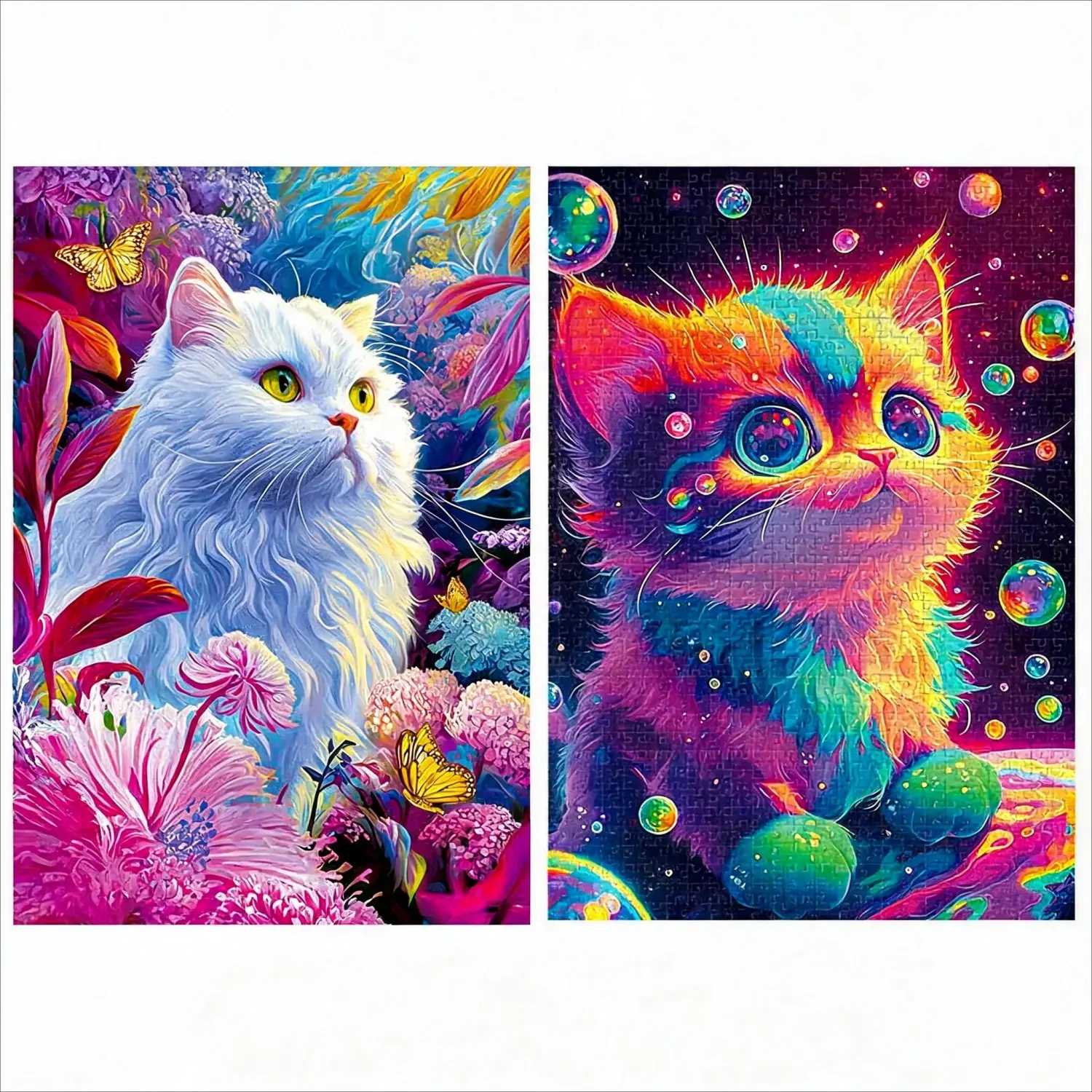 ❄️2pcs Vibrant Dreamy Cat Jigsaw Puzzles. Each set has 1000 challenging pieces, stress-relief puzzles for adults. Decorative educational toys, can be used as frameless wall art once completed.