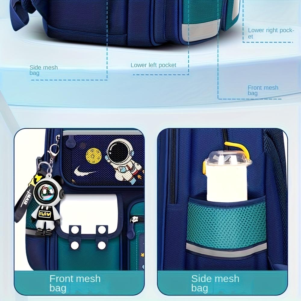 Cartoon Astronaut Backpack - Large Capacity, Adjustable Straps, Tablet Pocket, Ideal School & Commuting, Navy Blue with Colorful Space Design, Backpack School