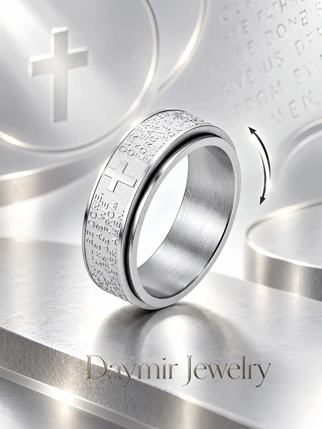 Unisex Silver‑Tone Titanium‑Steel Spinner Ring Engraved With Bible Verses & Cross, Faith‑themed Vintage Anxiety‑Relief Stainless Steel Fidget Ring. Fidget Anxiety Rings, Multiple Colors Available, Sizes 7‑13.