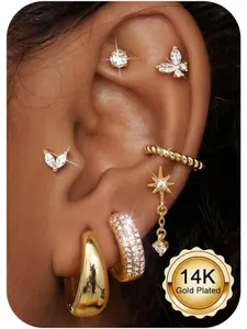 7 Pairs Women's Silver Hypoallergenic Earrings Stainless Steel Hoop Earrings Small Gold Ear Piercing Anti-Allergic Tragus Helix Piercing