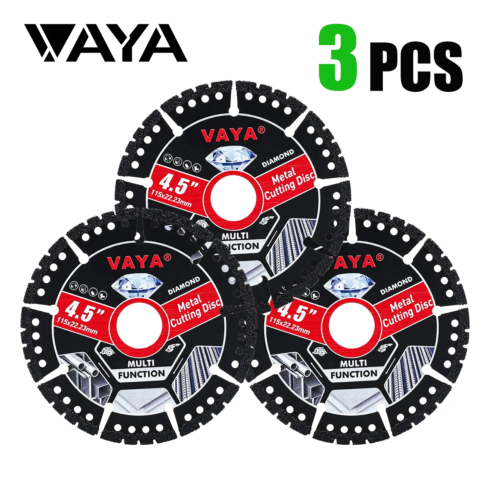 VAYA 4.5 inches Dry Cut Diamond Cutting Blades, 3PCS Angle Grinder Blades for Metal, Tile, Stone, Cast Iron, Marble, Power Tool Accessories