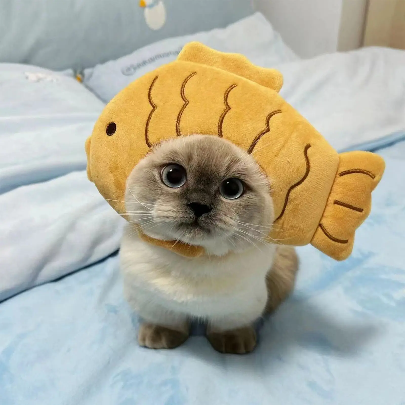 Cartoon Cat Hat Cute Fish Shape Pet Cat Costume Breathable Headdress Hat For Cat Pet Cat Headgear Pet Plush Fun Hat Toy For Cat