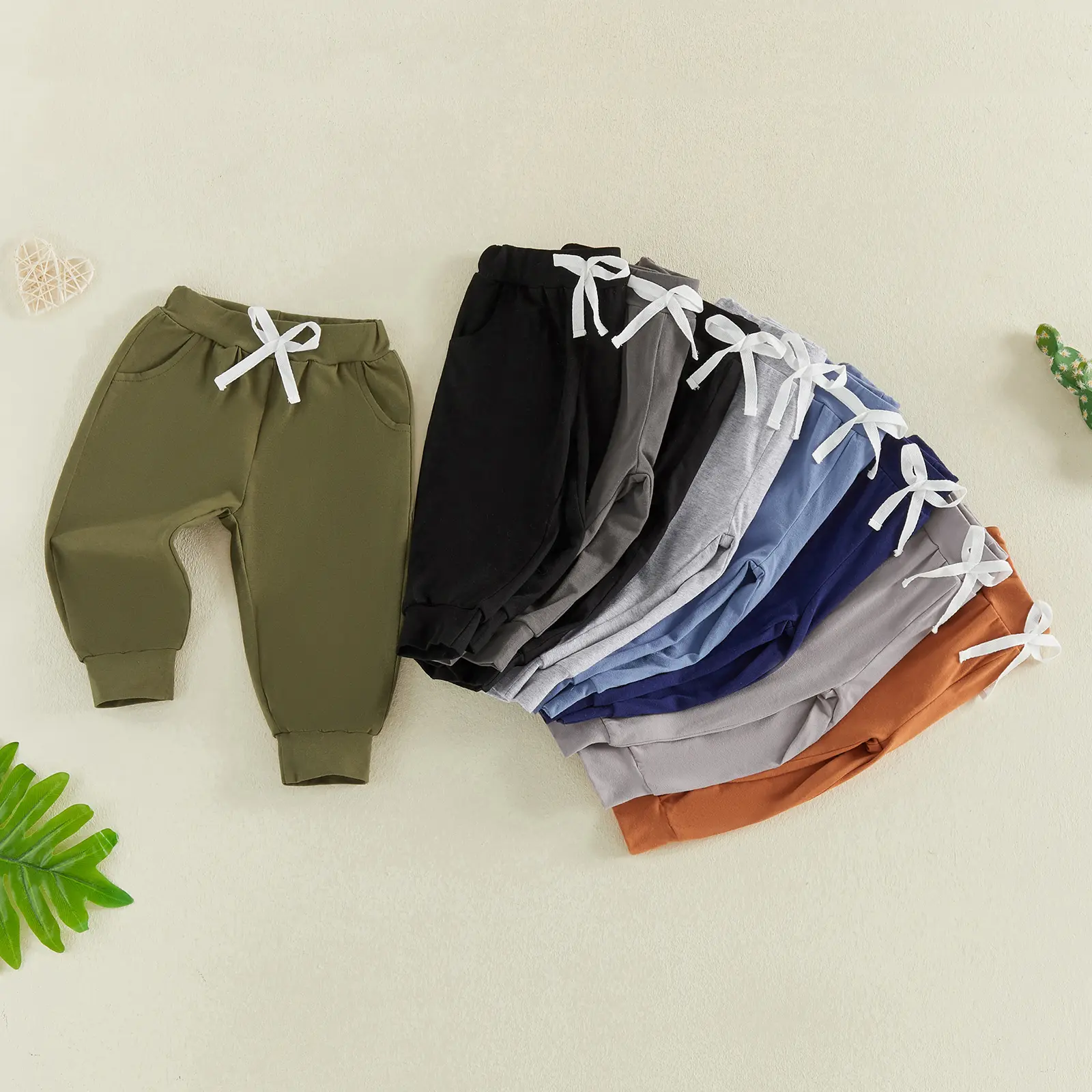 Toddler Baby Boy Fall Pants 3 Pack Active Jogger Casual Athletic Trousers Solid Color Pocket Elastic Waist Harem Bottoms