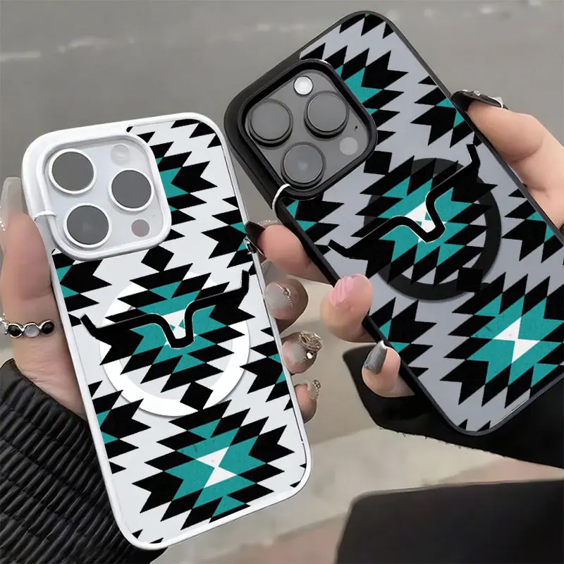 Turquoise Geometric Bull Symbol Phone Case, Western Boho Tribal Style for Samsung iPhone 17 16 15 14 13 12 11 Plus Pro Max, Unique Gift.