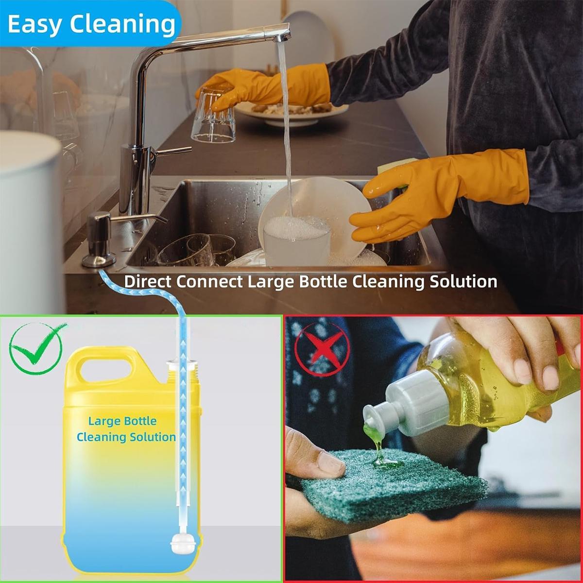 Kitchen Gadgets Home Hack Dish Soap Dispenser for Kitchen Sink and Tube Kit, 47" Tube Connects Pump Directly to Soap Bottle Steel Stainless Brushed Nickel Fitting Silicone