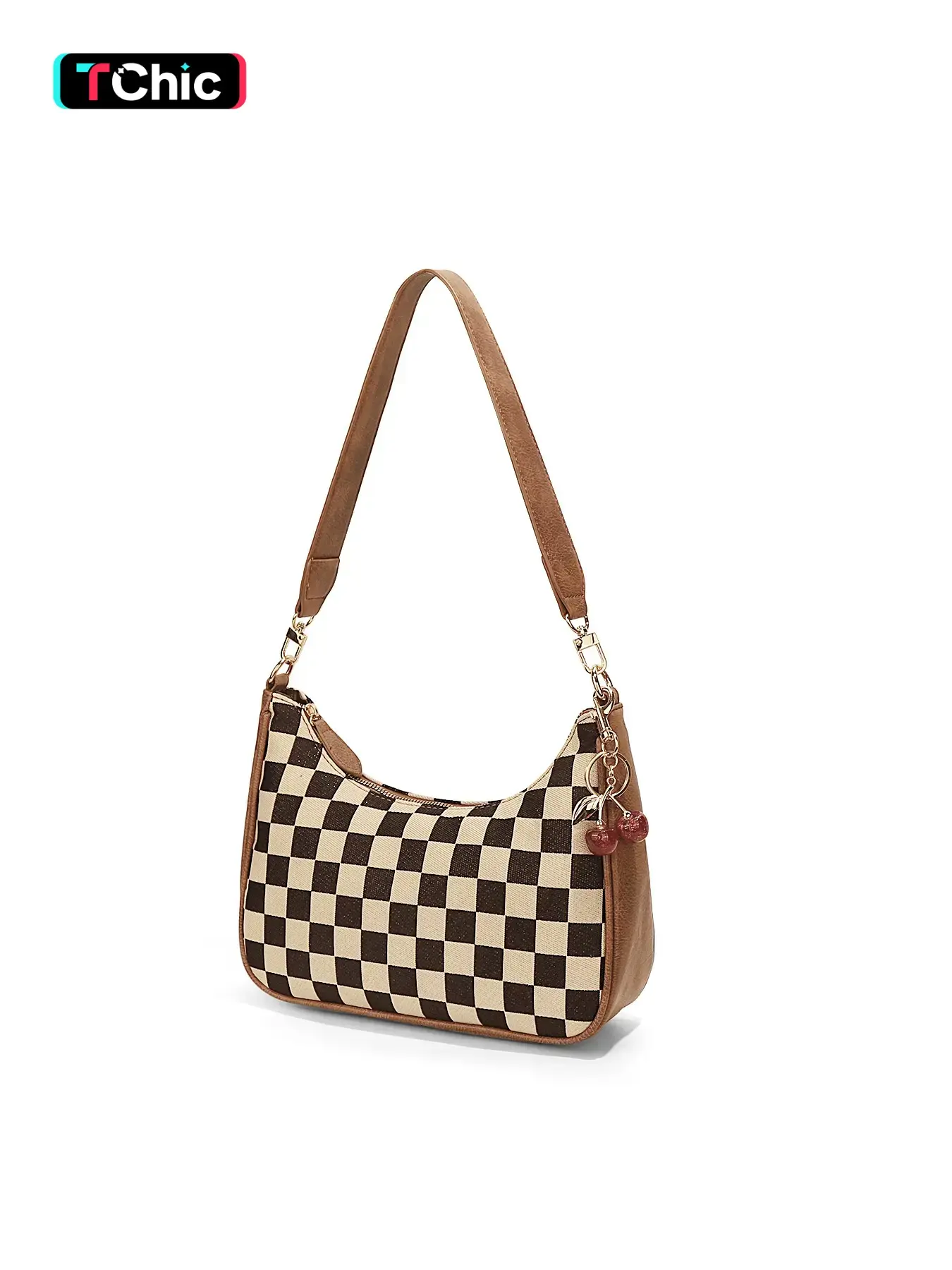 Checkered Crossbodybag for Women Shoulder Bag Cherry pendant Classic Purse Fashionable Patterned Bag Trendy Crossbody Purse Totes Hobo Handbag Underarm Purse Chain Designer Purse Suitable for Commuting, Parties, Travel Satchel, Work