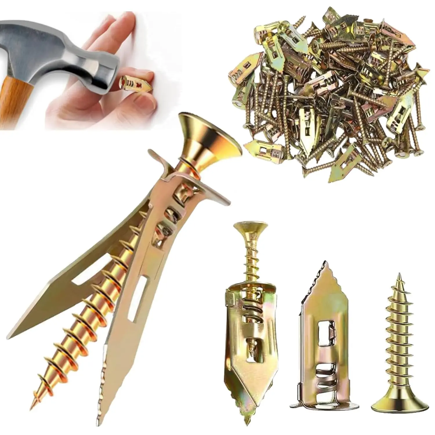 Self Drilling Drywall Anchors with Screws Kit 80 count- 40 Sheetrock Anchors 40 Zinc Expansion Screws Zinc Plated Steel No Drill or Holes in Wall, for Wall , Cabinets