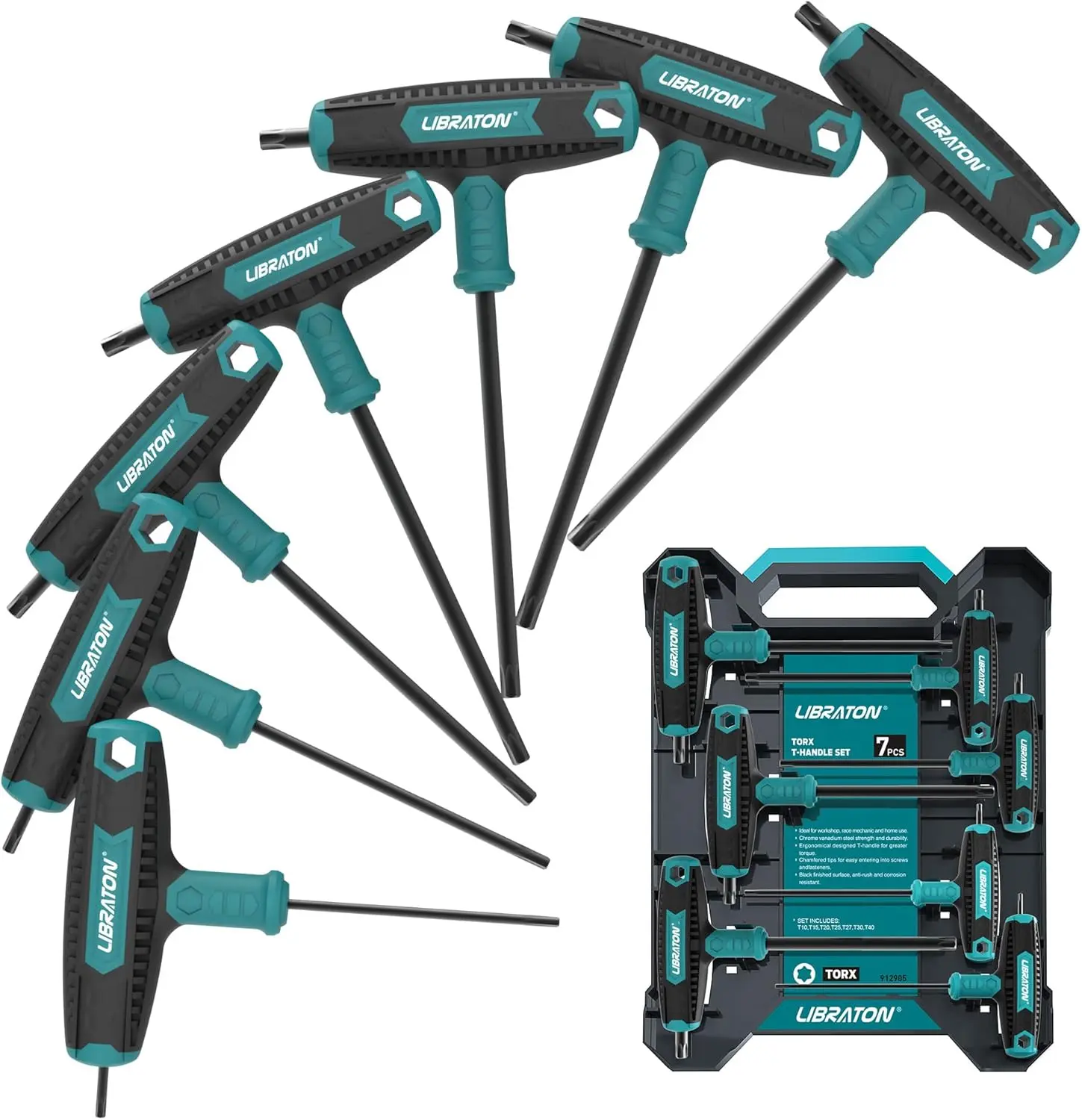 T Handle Wrench Set T10-T40, T-Handle Torx Key Set |   Two-tip Suitable for Torx Screws, Auto Bike Repair Tool, s with Box