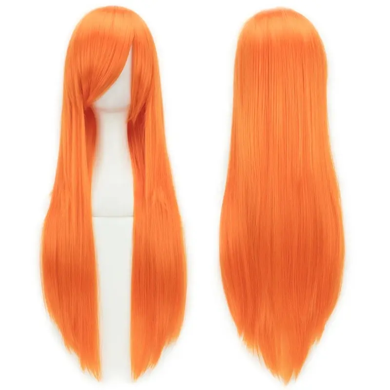 New  80cm Long Synthetic Hair White Purple Cosplay Wigs Party Black Hair Straight Wig Hairpiece for Women
