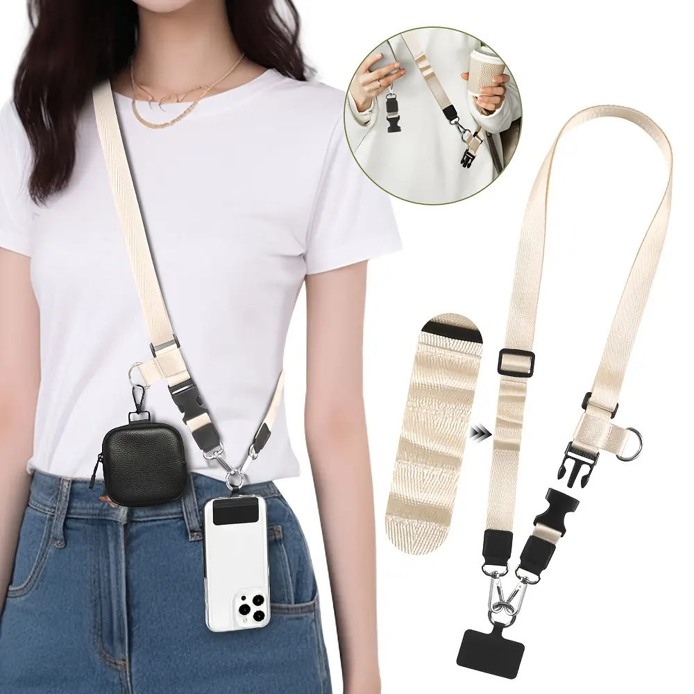 Outdoor multifunctional crossbody phone lanyard, D-ring hook anti-loss neck strap for hiking, exquisite anti-theft shoulder strap, unisex, made of polyamide material, durable and comfortable Smartphone Cellphone