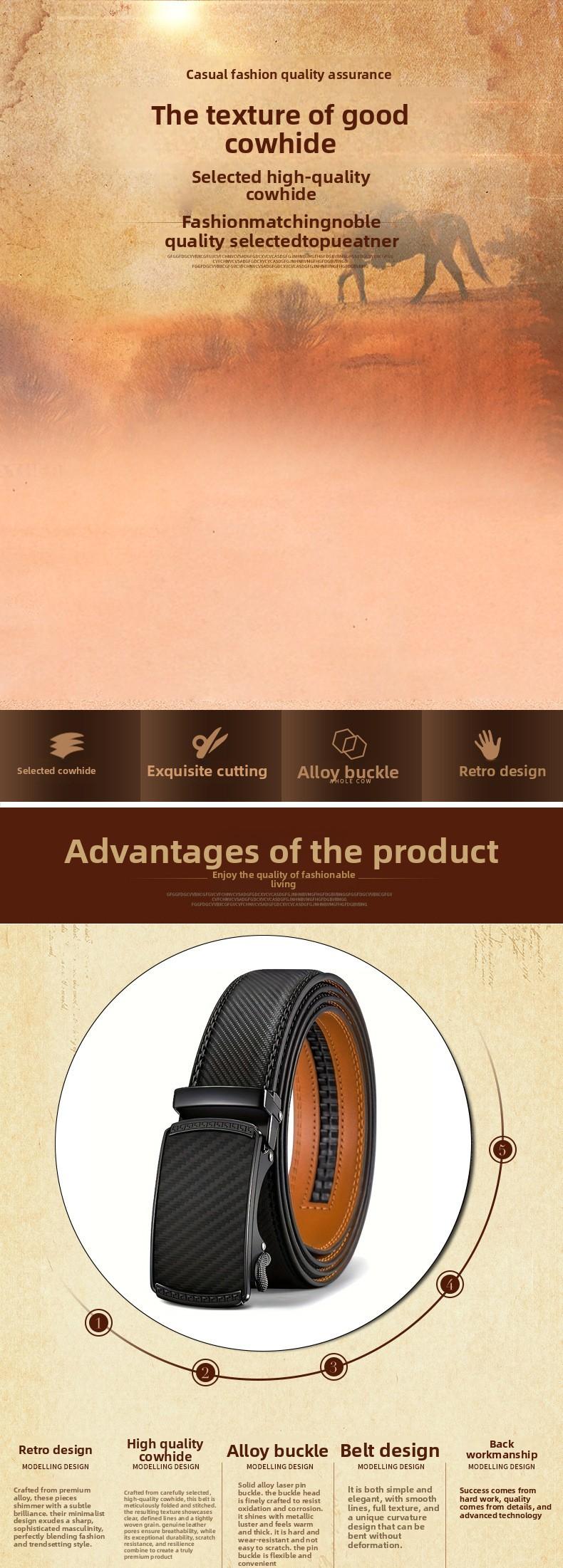 Men's automatic buckle belt, leather belt for young men, business automatic buckle, matte finish