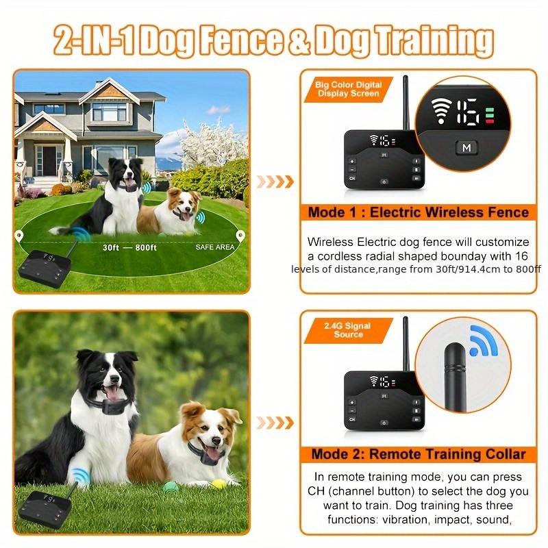 Wireless Dog Fence System/Receiver, 2 In 1 Wireless Dog Fence&Training Collar, Remote Wireless Dog Boundary Containment System, Dogs Training Collar