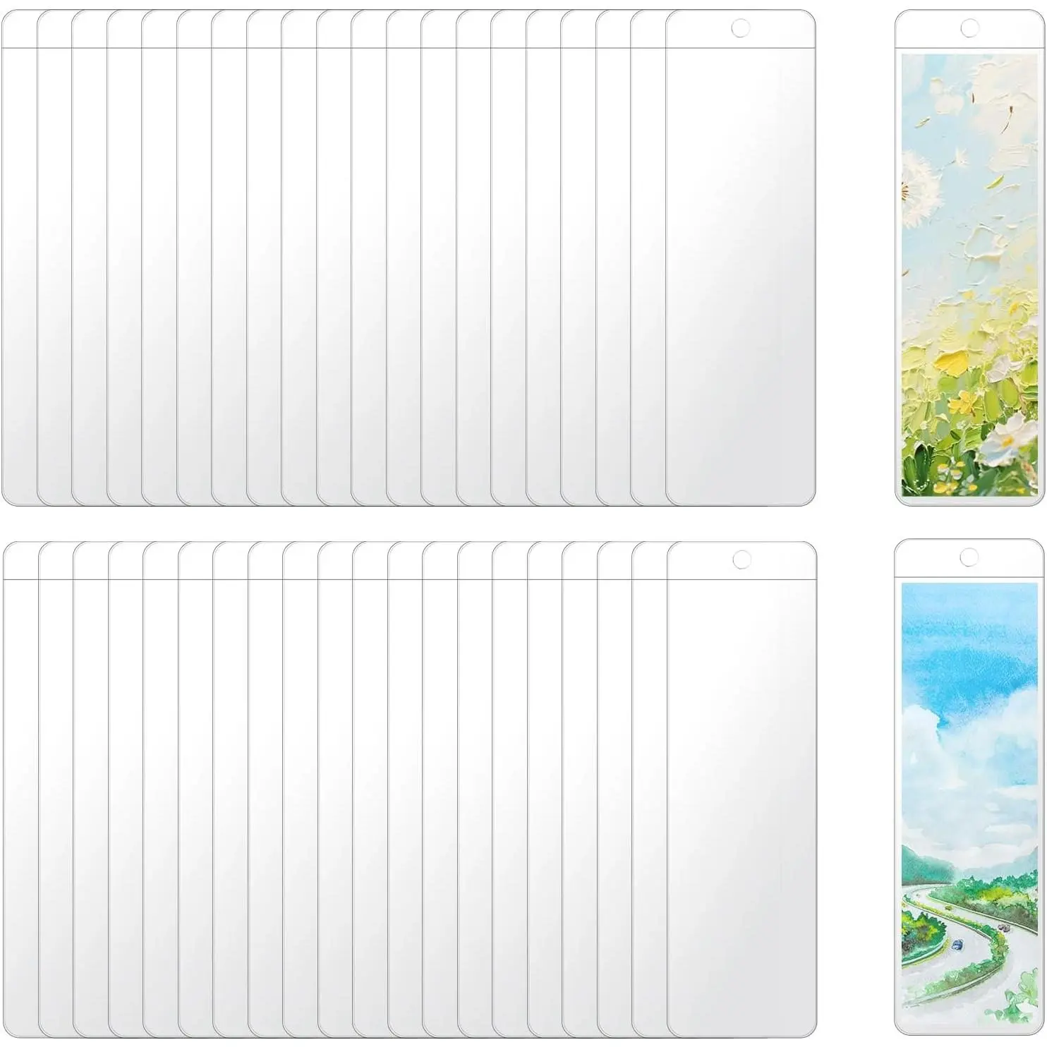 60 Pack Clear Bookmark Sleeves, 5.7 x 1.81in Bookmark Holders with Hole