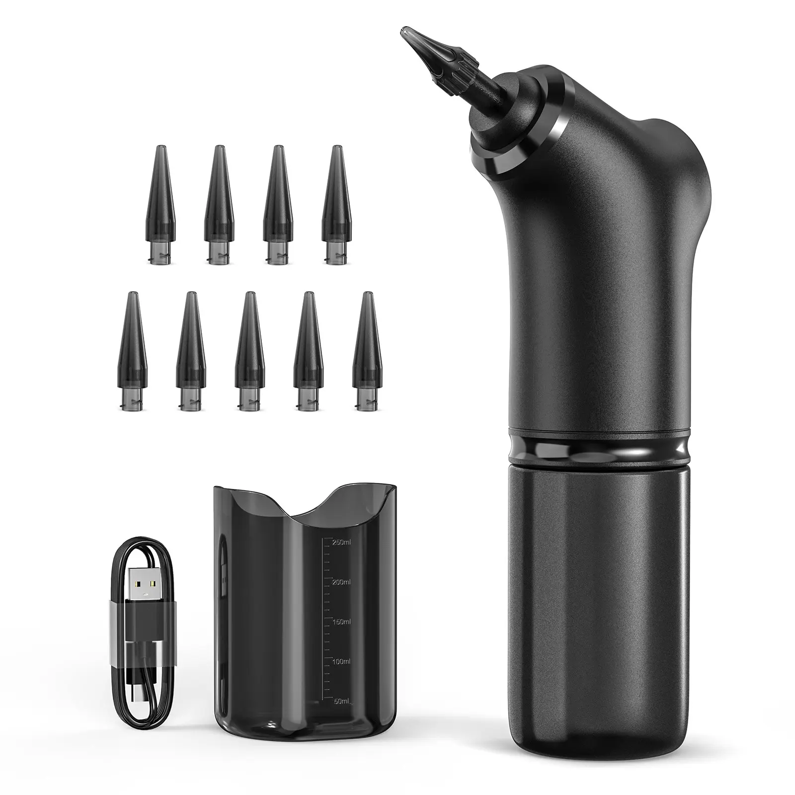 Rechargeable Electric Ear Irrigation Cleaner Kit with Integrated Waste Collection Cup, Multi-pressure Adjustable Ear Wax Removal Device Equipped with Replacement Nozzles and USB Charging Cord, IPX Waterproof Ear Cleaning Tool for Daily Home Ear Care