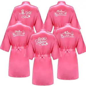 Mis15 Años Robe 15 Years Girl Birthday Party Robes Quinceanera Robe Mis XV Bathrobe Silkly Nightgown