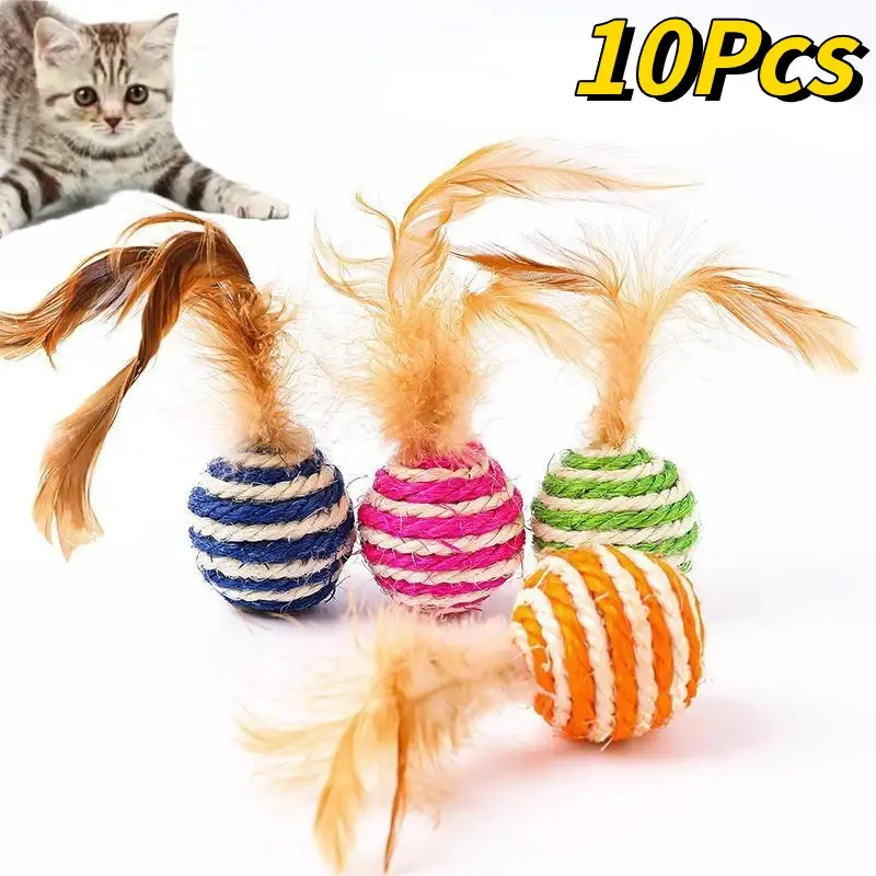 Sisal Cat Scratch Ball with Feathers – Interactive Pet Toy for Claw Maintenance and Boredom Relief