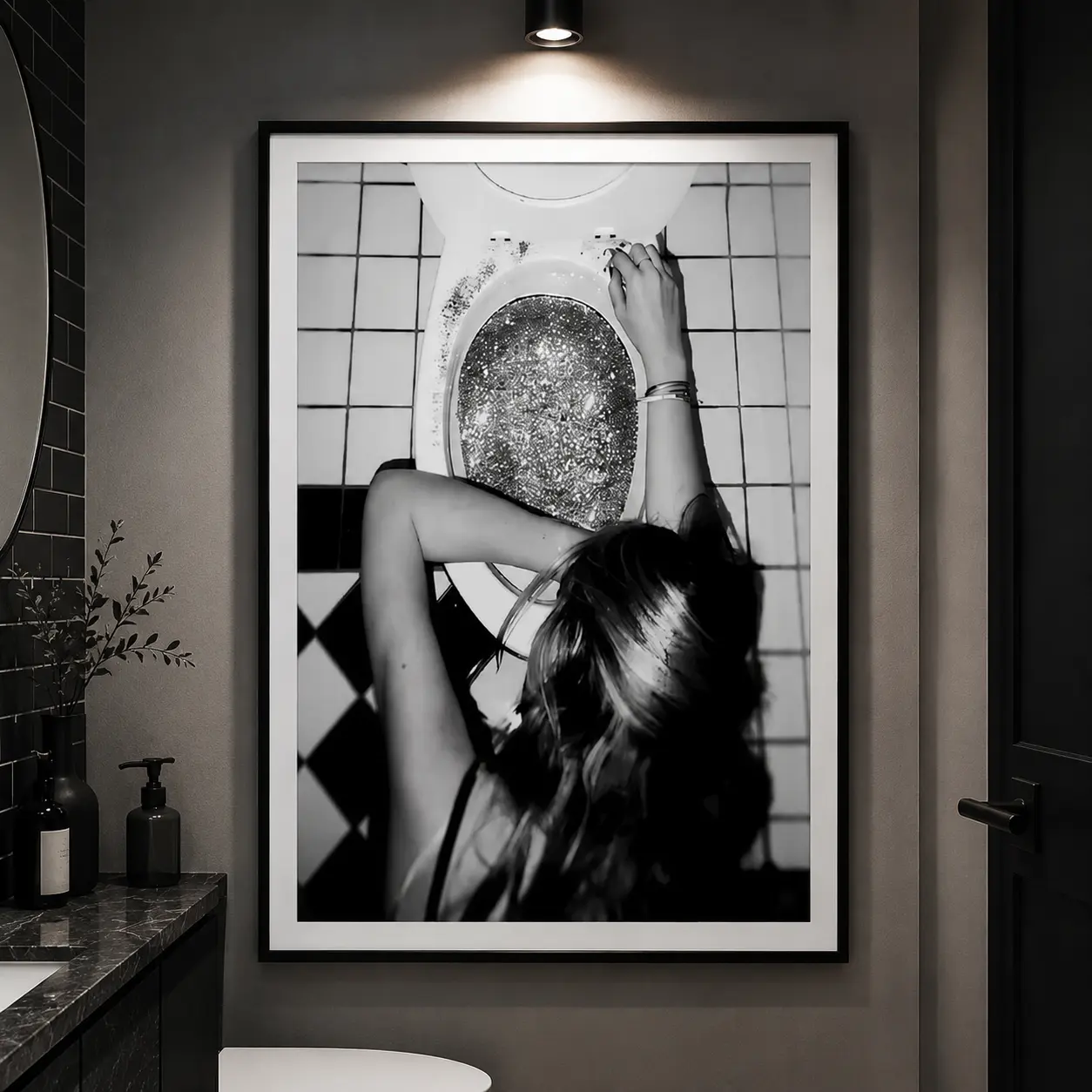 After the Disco Party Print, Black and White, Funny Bathroom Wall Art, Bar Poster, Girls Bathroom Decor, Teen Girl Bedroom Ornaments Artistict, Canvas Wall Art Print, Funky Retro Poster for Bathroom Dorm Apartment Bar Room Decor