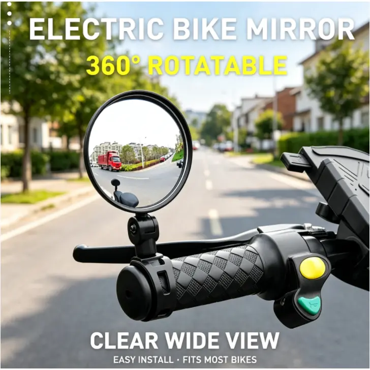 2Pcs 360° Rotatable Rearview Mirrors, Sports Bike & Electric Scooter Accessories with Adjustable Belt, Quick-Install Safe Riding Gear