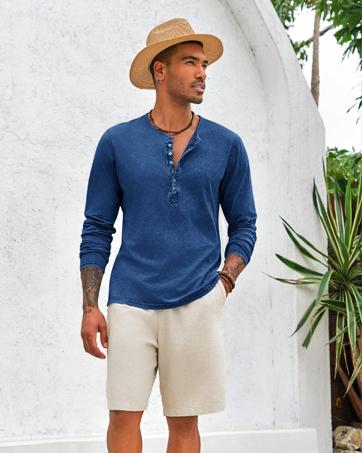 Beotyshow Mens Distressed Henley Shirts Retro Long Sleeve Tee Shirts Casual Button Down Washed T-Shirts for Men Cotton Menswear Father's Day Gift Shirt