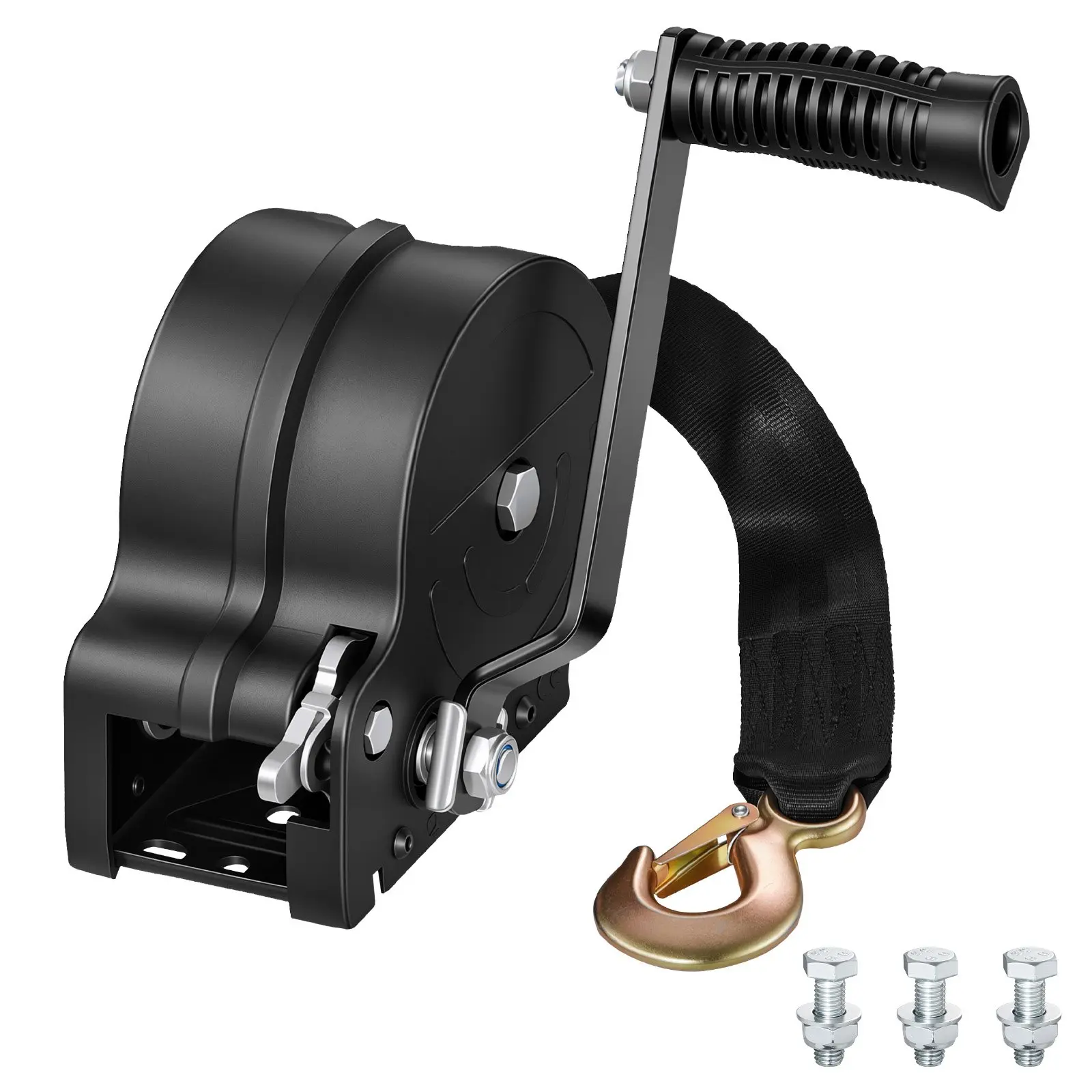 【Black Friday】VEVOR Boat Winch, 1600 lbs Hand Winch, Heavy Duty Manual Rope Crank with 20ft Orange Polyester Strap, Portable Two-Way Ratchet, 2 Speed Switchable, Anti-Slip Handle Gear for Boat Trailer ATV Towing