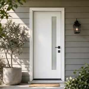 ARCH 36x80 Fiberglass Front Door with White PVC Frame Left-Hand Inswing Exterior Entry Door with Brickmould Contemporary Smooth Skin Frosted Glass for Home Entrance White Prehung Insulated, White Color Options, Fiberglass Material