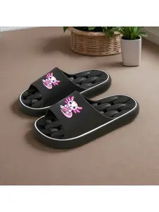 1 pair of cartoon salamander milk tea print slippers, men's and women's non-slip EVA slippers - lightweight, quick-drying, comfortable, durable, all-season beach sandals, round toe design, suitable for indoor/outdoor use, all-season sandals